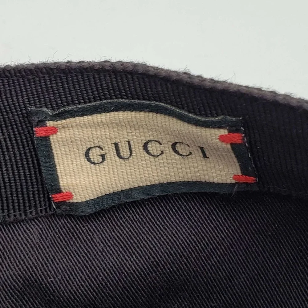 100% Authentic Gucci Cap Black Canvas Leather Hat Unisex - Picture 11 of 11